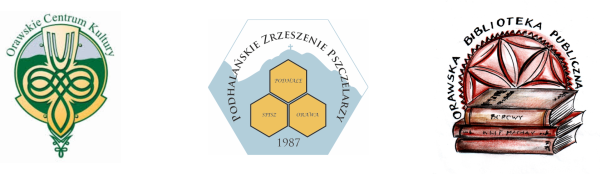 logo Orawskiego Centrum Kultury, logo Podhalańskiego Zrzeszenia Pszczelarzy, logo Orawskiej Biblioteki Publicznej